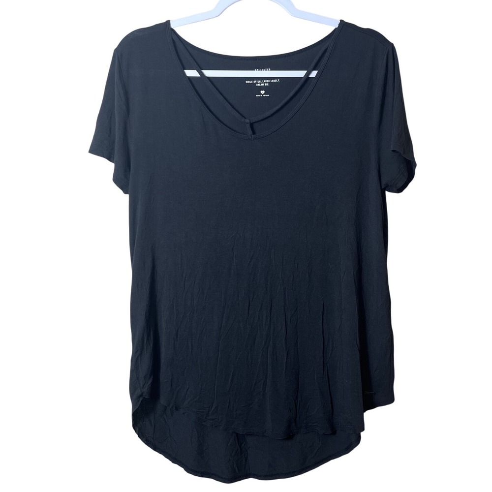 Hollister Black Strappy V-Neck Tee Size M Must Have Collection Goth Grunge Boho